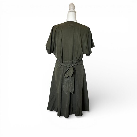 MARINE LAYER Camila Olive Green A-Line Button Front Mini Dress Boho Tie Waist - Picture 4 of 9